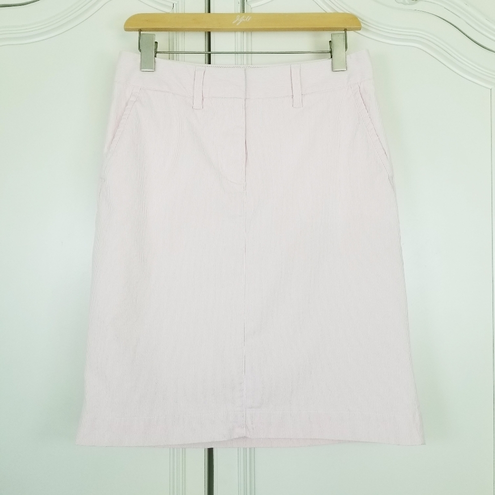 L.L. Bean Pink White Stripe Casual Lined Straight Pencil Skirt Pockets Womens 4